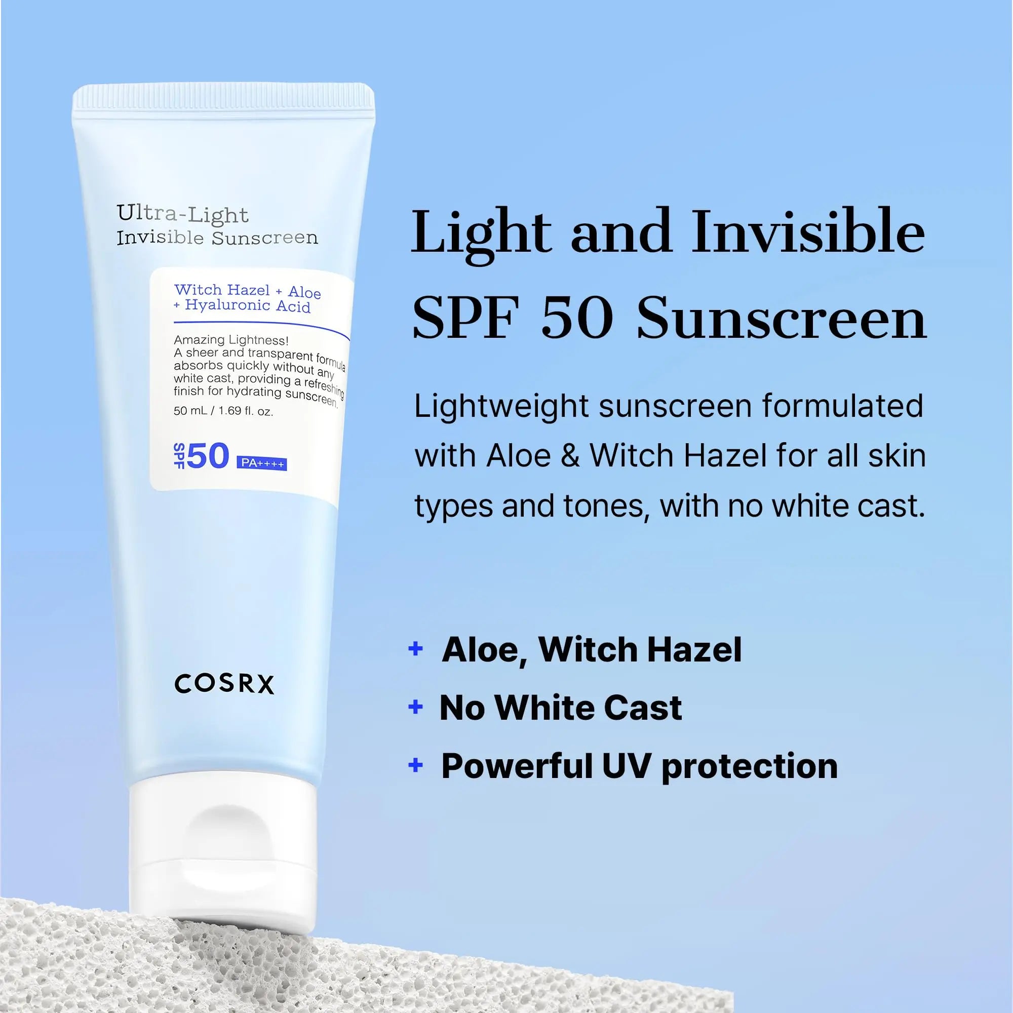 COSRX - واقي شمسي فائق الخفة وغير مرئي بعامل حماية SPF 50 PA++++